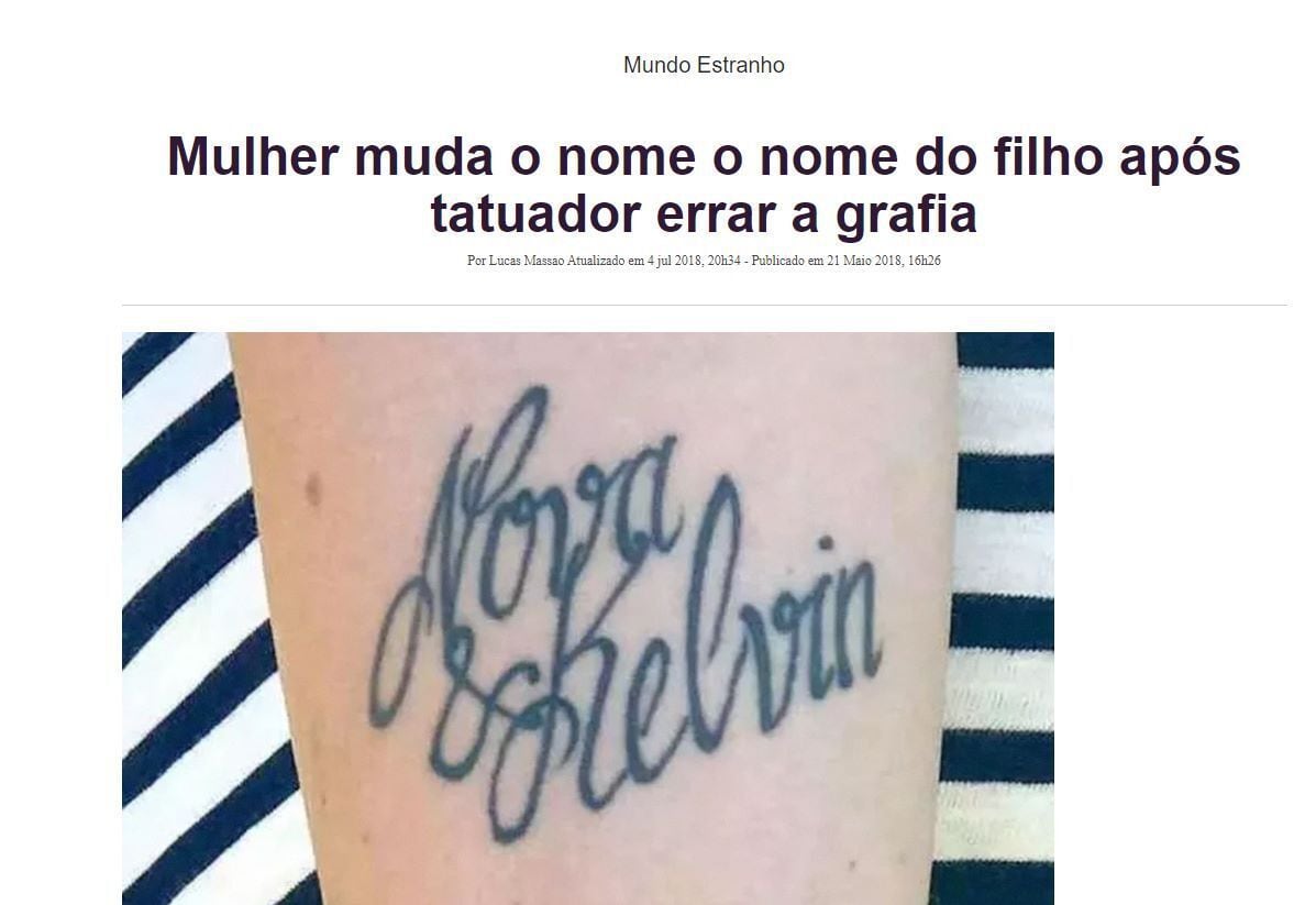 Mulher sueca muda o nome do filho após tatuador errar a grafia! Será  verdade? – Noticias R7